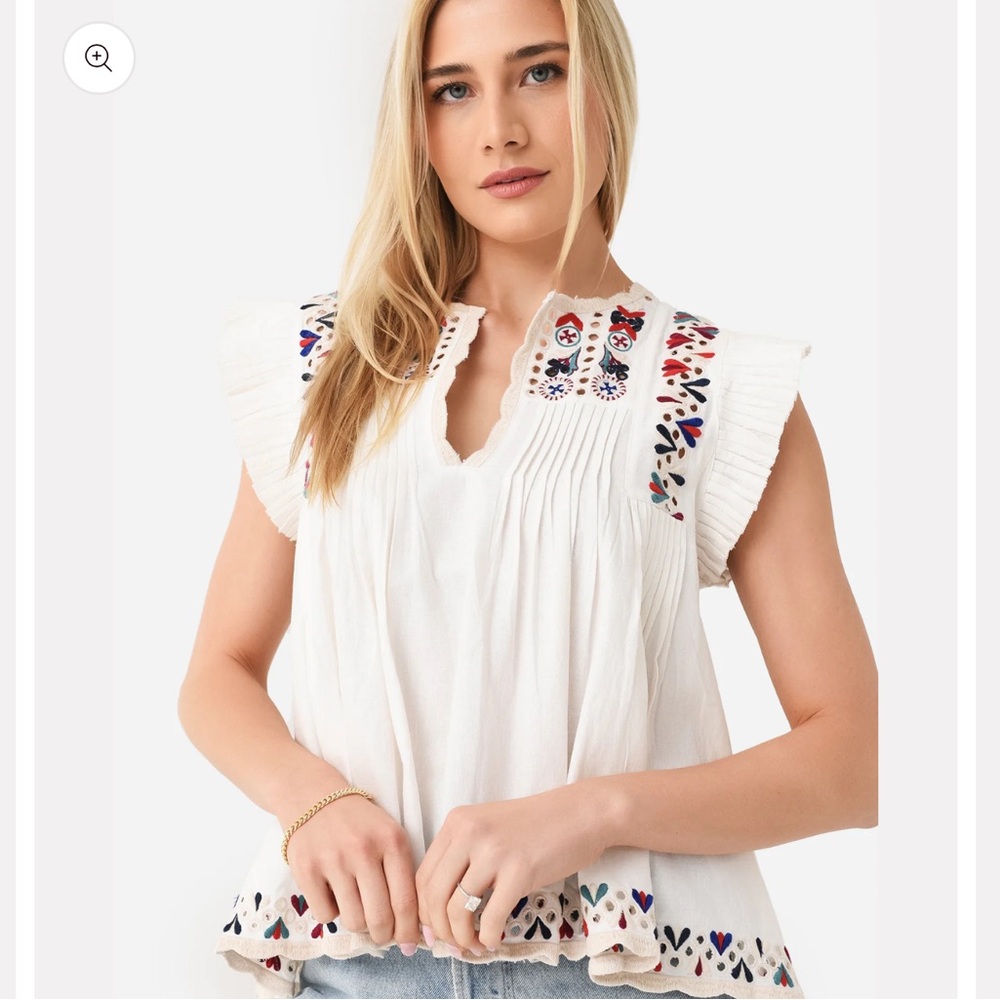 SEA Alicia White Blouse with Multicolor Embroidery - Picture 2 of 10